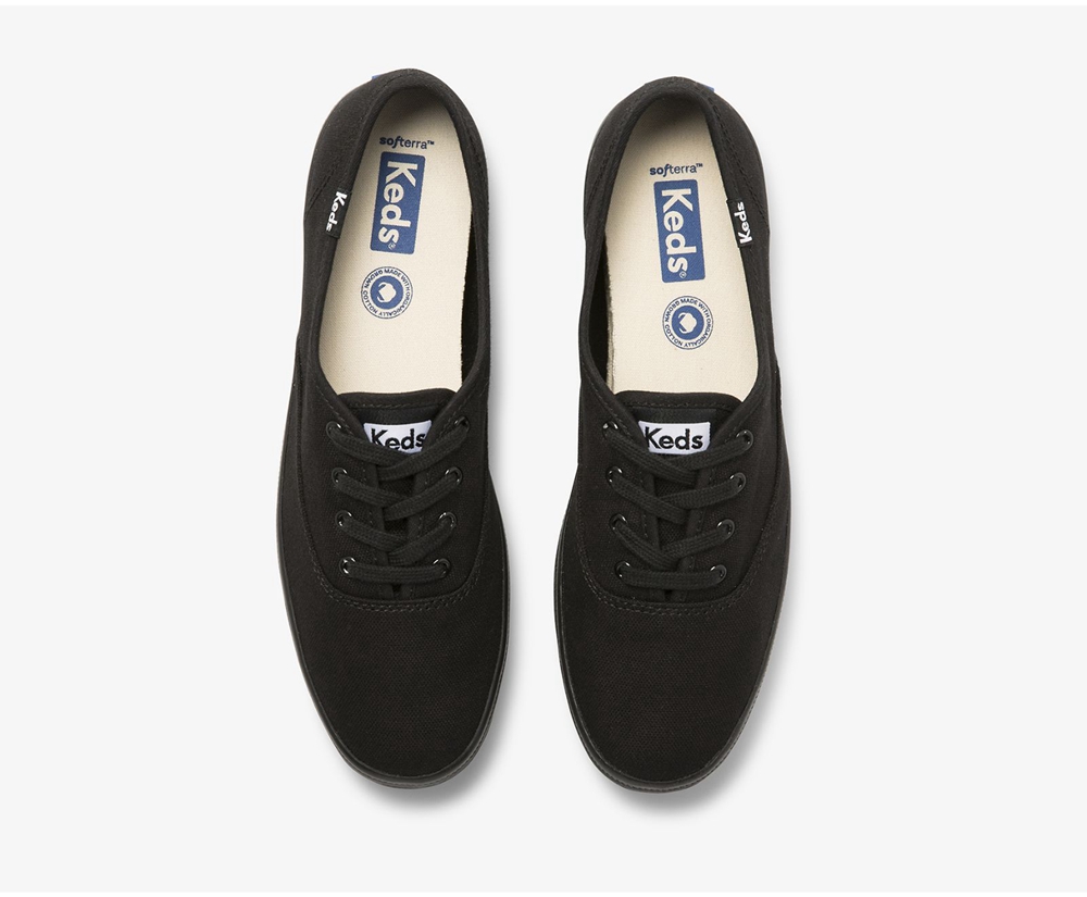 Womens Keds Sneakers - Champion Organic Cotton Canvas - Black - 1296-YGVZC